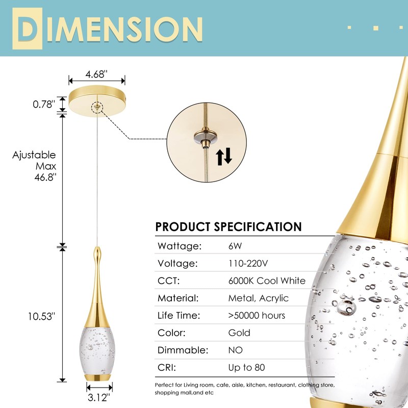 CHYING LED Pendant Light Kitchen Island Bubble Crystal Pendant Lighting