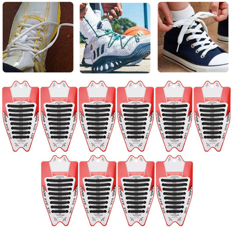 80pcs Silicone Lazy Shoelaces Elastic Black No Tie Shoe Laces