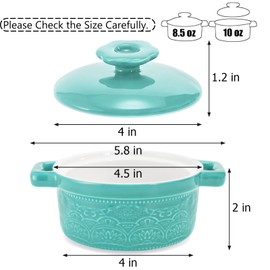 Hacaroa Set of 6 Mini Cocotte with Lid, 8 Oz Ceramic Ramekins with Handles, Small Casserole Dishes Individual Serving Pot for Baking, Soufflé, Soup, Cobbler, Oven Safe, 6 Colors