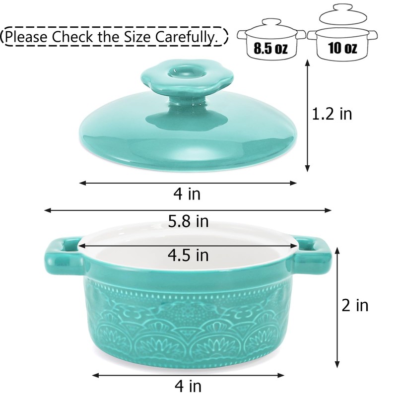 Hacaroa Set of 6 Mini Cocotte with Lid, 8 Oz