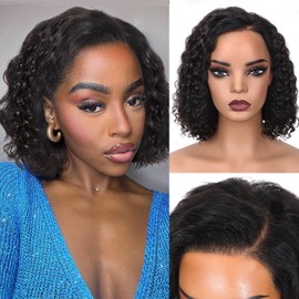 Lady Miranda Curly Human Hair Wigs 13x4 Lace Front Wigs Short Curly Wig for Black Women Wear and Go Human Hair Pre Plucked Pre Cut Short Curly Bob Wig for Black Women