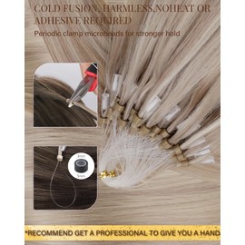 Hetto Micro Loop Hair Extensions Human Hair Blonde MicroBeads Hair Extensions #18/613 Blonde Highlight Bleach Blonde Micro Link Hair Extensions 16 Inch 50g/50s Micro Human Hair Extensions