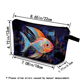 YULUENZE Abstract Fish Makeup Bag Cute Small Organizer Bag with Zipper Abstract Fish Cosmetic Bag Aesthetic Birthday Present for Women Sisters Friends -2