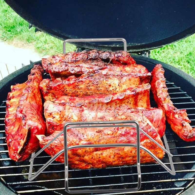 BBQ Rib Racks for Outdoor Grilling and Smoking, Stainless Steel