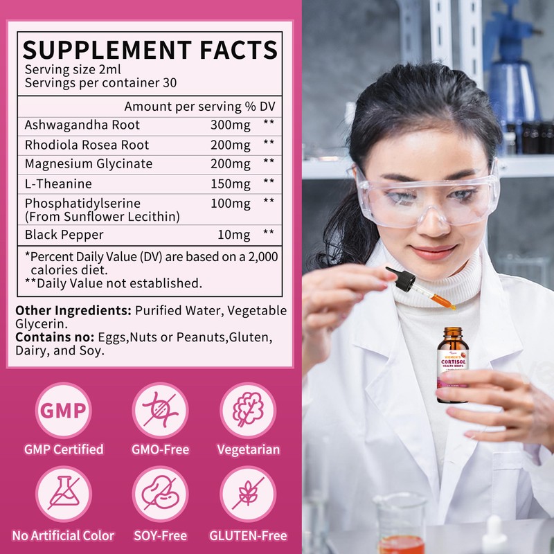 Cortisol Supplements for Women Liquid Drops, Natural Herbal Extract Complex