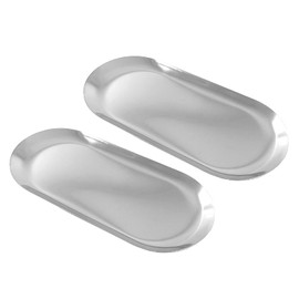 Hitefu 2 Pack Stainless Steel Decorative Tray, 7 Inch Long, Trinket Storage Tray Jewelry Dish Cosmetics Organizer for Bathroom Candle Perfume Serving Platter, Oval, Silver