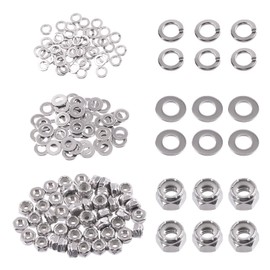 Swpeet 150Pcs SAE 304 Stainless Steel #4-40 Hex Lock Nuts and #4 Flat Washers with #4 Split Lock Washers Assortment Kit, Hex Lock Nut for Home Automotive Shop Use