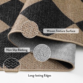 Lahome Checkered Easy Jute Washable Rug, 5x7 Area Rugs for Living Room Nature Large Dining Room Rug, Farmhouse Outdoor Patio Rug Non Slip Diamond Carpet for Home Office Bedroom Backyard Deck