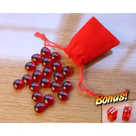 Tiny Red Dice Bag & Red Glass Gem Tokens, Life Energy Counters Gaming Stones MTG