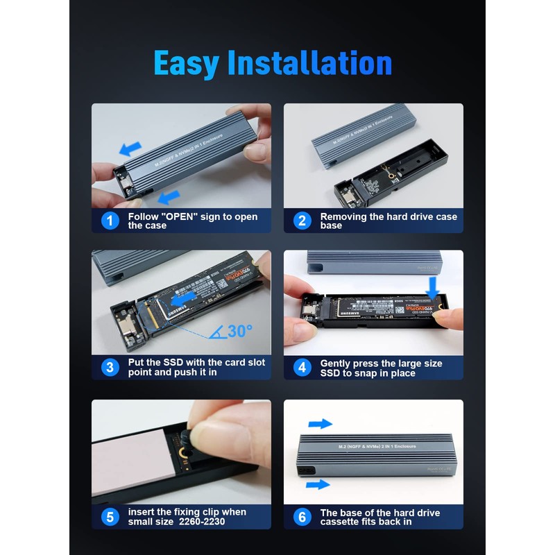 VCOM M.2 SSD External Case, NVME/SATA Compatible, 10Gbps, 6Gbps, SATA