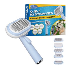 PawPride 5in1 Pet Grooming Brush for Dogs and Cats, Use For Brushing, Grooming, Bathing and De-Shedding, with Self-Cleaning Technology, Works on Short and Long Hair