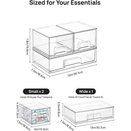 Vtopmart cajones apilables de almacenamiento, organizador de acrílico con 24 alfombrillas antideslizantes, organizador de baño para cambiador, baño (3pack-Pequeño+Ancho)