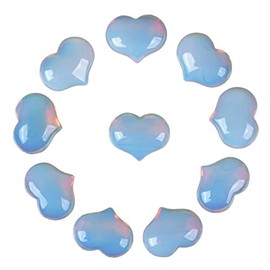 Justinstones Synthetic Opalite Moonstone Healing Crystal 1 inch Mini Puffy Heart Pocket Stone Iron Gift Box (Pack of 10)