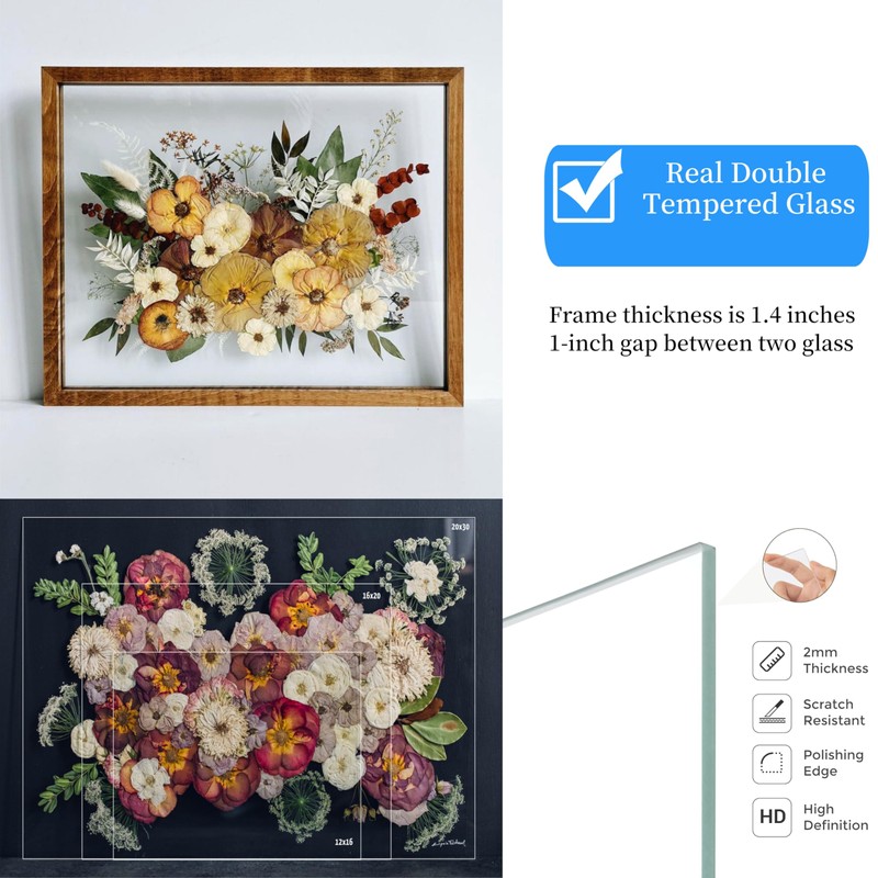 Volakk 16x20 Floating Frame Double Real Glass Real Teak Wood