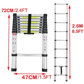 2.6M Extension Ladder Aluminium Folding Step Ladder 8.5Ft Extendable Telescoping Ladders Heavy Duty Max Up Load 330lbs EN131 CE Safety Standard for Office Garden Loft Home