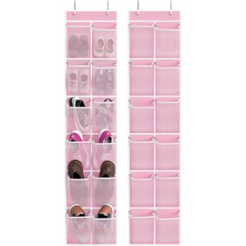 Simple Houseware 12 Pockets Large Over Door Shoe Organizer, 2 Pack, Pink