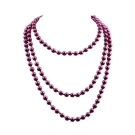Long Pearl Strand Necklace Faux Pearl White Beads Layered Necklaces Vintage Colorful Pearl Bead Multi Strands Necklace 1920s Gatsby Costume Jewelry-Wine Red