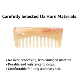 SC123 Untreated Real Ox Horn Handmade Comb – 3.9 Inch Combs for Beard, Mustache, and Hair – Anti-static, Detangling, and Scalp Massage Gua Sha for Men, Kids, and Children