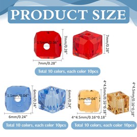 PH PandaHall 300 x Cube Glass Beads, 30 Styles, Transparent Crystal Beads, 4/6/7 mm, Loose Square Shape, Spacer Beads, Faceted Craft Beads for Jewellery, Crafts Making