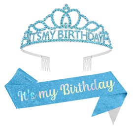 Its My Birthday Blue Tiara & Sash Set - Adult Women's Birthday Crowns & Decorations