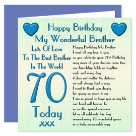 Brother 70th Happy Birthday Card - Lots Of Love To The Best Brother In The World - 70 Today