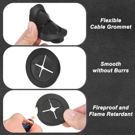M METERXITY Rubber Grommets for Wiring 50mm Desk Grommet Double-Sided Flexible Cable Cord Grommet Desk Hole Cover for Cables/Wires Through Protection Cable Grommet [Black]
