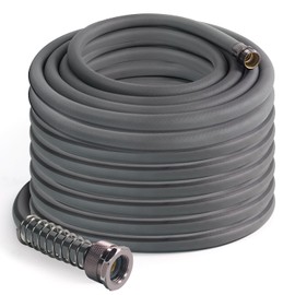 5/8’’ Heavy Duty Garden Hose 100 ft – Outdoor Hybird Water Hose with Solid Fitting - Flexible, Kinkless, Lightweight Garden Hose for Lawn Watering, Car Washing - Burst 500 Psi (Grey,150 ft)