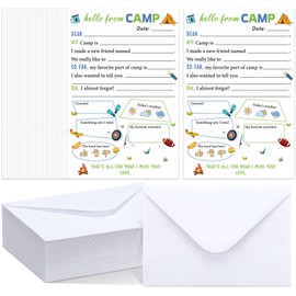 Janlaugh 80 Pcs Camp Stationery Set 40 Fill in the Papers 40 Matching Envelopes Camp Stationery Papers and Envelopes for Letter Writing Boys Girls Campers(Neutral Fill in the Blank)