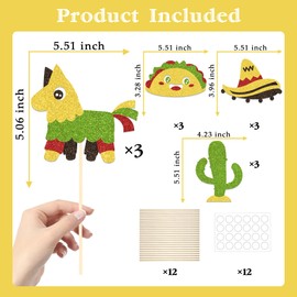 12PCS Fiesta Centerpiece Sticks Happy Cinco De Mayo Table Centerpieces for Baby Shower Party Decorations Mexican Themed Birthday Party Decor Sign Gold Glitter
