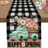 Spring Table Runner, Buffalo Plaid Truck Flowers Happy Easter Table