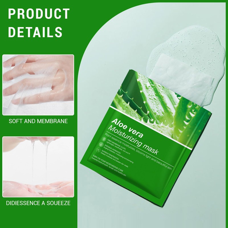 FunnAura 10 Pcs Aloe Vera Face Masks Skincare Sheet, Moisturizing
