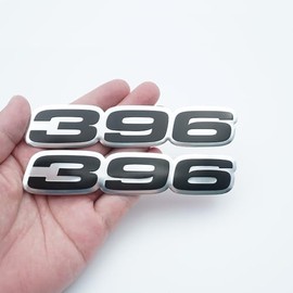 Pair Set 396 Letter Highly Polished Real Aluminum Car Truck Engine Swap Badge Emblem Nameplate (Silver Black)