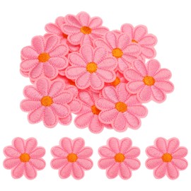 sourcing map Flower Iron-on Patches Embroidered Sew Flower Patch Appliques Repair Patches for Clothing Repair Backpack Shoes Decoration 90x90mm/3.54x3.54 Pack of 15(Pink)