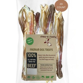 chew-e&tasty Beef Tendon Chews for Dogs (5-6 Inch, 20 Pack), All Natural Rawhide Free Dog Chews, Long Lasting w/Chondroitin & Glucosamine, Dental Health for Small, Medium Dogs