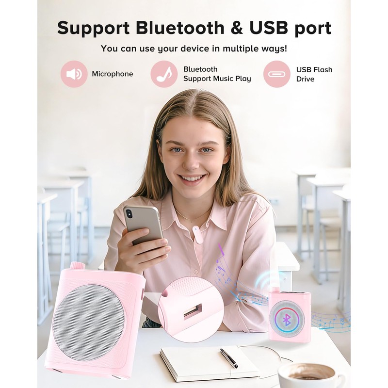Gicorino Voice Amplifier for Teachers with 2 Magnetic Lavalier Mics,