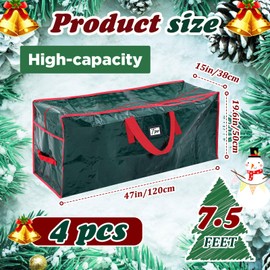 Amylove 4 Pcs Christmas Tree Storage Bag Holiday Xmas Tree Zippered Bag with Carry Handles Waterproof Plastic Christmas Tree Bag Away from Dust Moisture (Green,7.5 Ft)