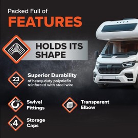 Camco RhinoFLEX 20-Ft RV Sewer Hose Kit - Features Clear Elbow Fitting w/Removable 4-in-1 Adapter - Connects to 3” Slip or 3”/3.5”/4” NPT Threaded Sewer Connection (39742)