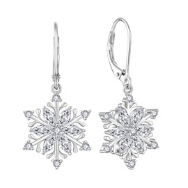Starchenie Snowflake Dangle Earrings for Women 925 Sterling Silver Leverback Earrings Cubic Zirconia Jewelry