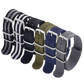 Carty Military Nylon Strap 6 Packs 18mm Watch Band Nylon Replacement Watch Straps for Men Women (Black Grey Stripes+ Black White Stripe+Black+Army Green+Navy Blue+Grey)