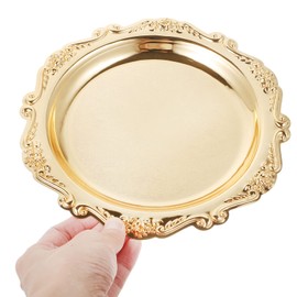 Kichvoe Snacks Plate Round Platter Serving Tray Decorative Plate Metal Tray Coffee Table Tray Perfume Tray Dessert Plate Jewelry Storage Organizer for Kitchen Bathroom Golden