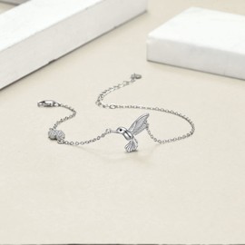 YAFEINI Hummingbird Anklet 925 Sterling Silver Hummingbird Flower Ankle Bracelet Hummingbird Jewelry Gifts for Women Gifts