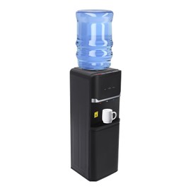 Top Loading Water Dispenser, Hot & Cold Water Cooler for 5 Gallon Bottles, Child Safety Lock, Removable Drip Tray & Storage Cabinet, Black