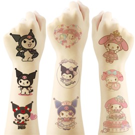 40 Sheets Kuromi and Melody Temporary Tattoos Birthday Themed Party Supplies Favors Cartoon Cute Non Repetitive Waterproof Sticker for Kids Boys Home Activity Class Prizes Carnival Christmas Rewards
