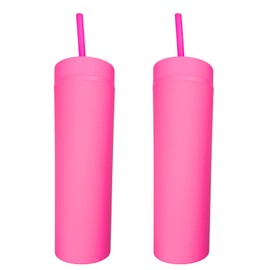 Pack Of 2 Durable 16 oz Tumbler, Drinking Cup with straw, Insulated drinking bottle, Water Bottles, for indoor or outdoor use (Pink)