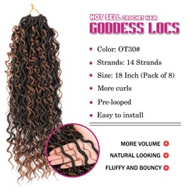 8 Packs Goddess Faux Locs Crochet Hair for Black Women, Long Goddess Locs Crochet Hair, Boho Style Locs, River Locs with Curly Ends (18Inch, OT30#, 8Packs)