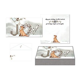 LPG Performing Arts Boxed Christmas Cards Joy Fox Mini Long Glitter Christmas Cards, Full Color Designed Envelopes, Beautiful Keepsake Box (14 Glitter Cards, 14 Coordinating envelopes) (85001)