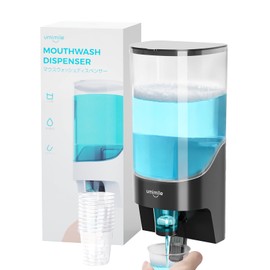 Umimile Mouthwash Dispenser for Bathroom, Plastic Mouthwash Dispenser Wall Mounted, 30.4oz(900ml) Mouthwash Container with 10Pcs Reusable Cups, Black