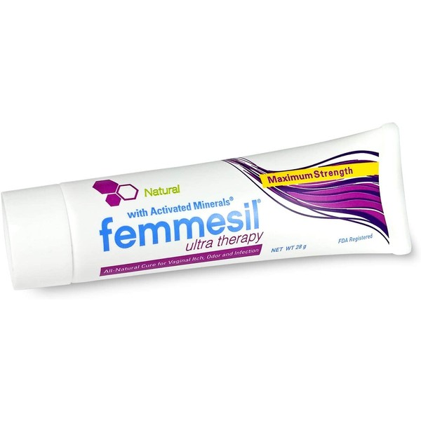 Feminine Care Natural Vaginal Ointment Relief from yeast infections gentle fast relief vaginal itch odor irritation soreness burning and restores pH balance by Femmesil Ultra Therapy - 28gram tube