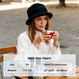 Comhats Winter Cloche Bucket Hat for Women Wool Elegant Dress 1920s Vintage Fedora Bowler Church Derby Party Ladies Black X-Large