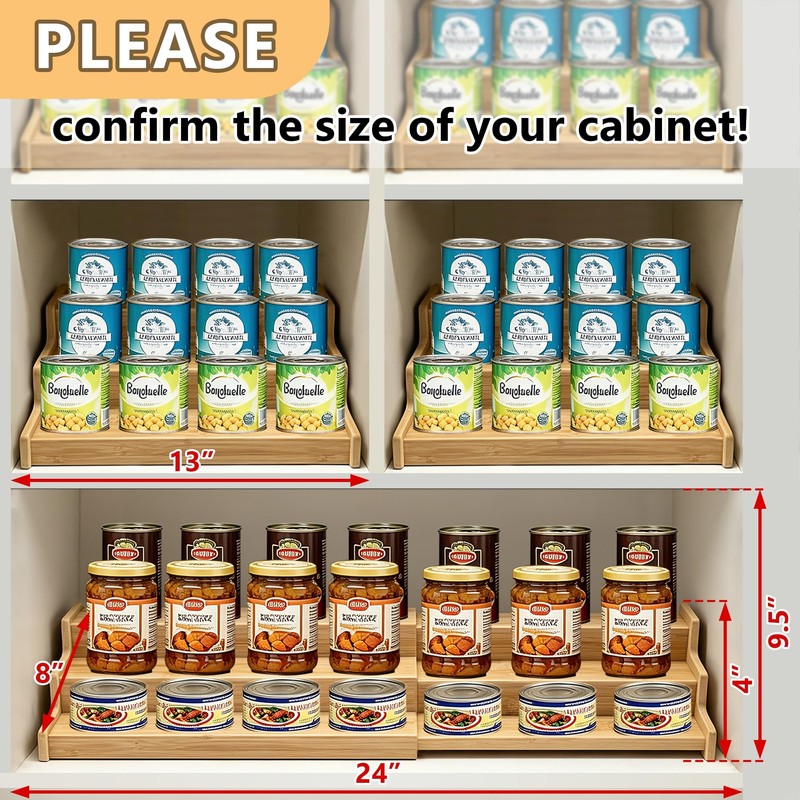 TISTON Expandable Bamboo Can Organizer for Pantry, 3-Tier Adjustable Pantry